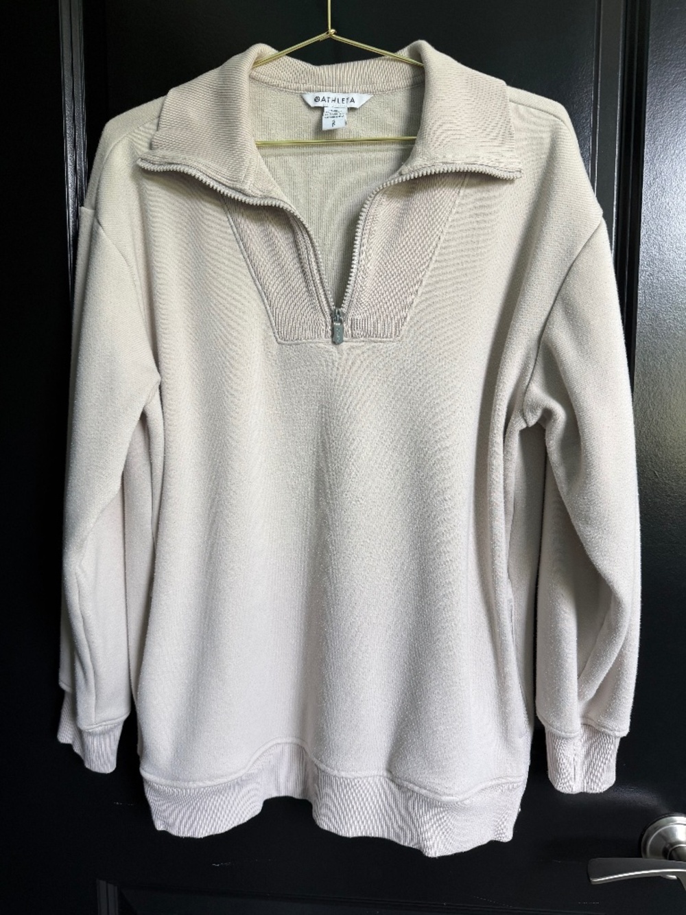 Athleta Cozy Karma 1/2 Zip Sweatshirt / bone beige / size small